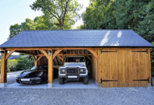 custom oak framed-garage