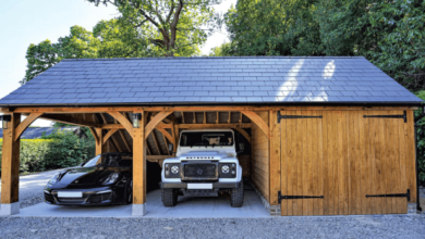 custom oak framed-garage